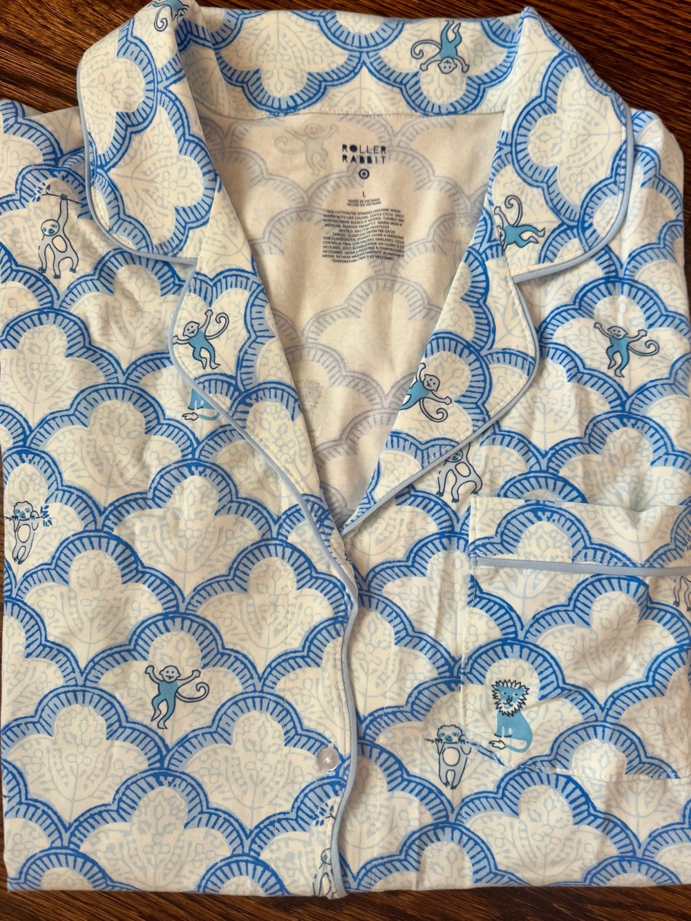 Roller Rabbut Pajamas Blue & White Printed Set- Size Large - Picture 4 of 7